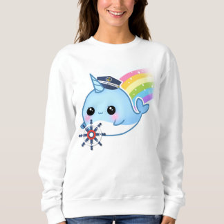 Sudadera Capitán lindo del kawaii narwhal con el arco iris
