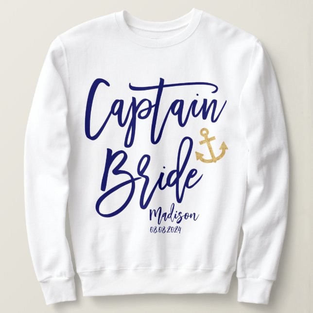 Sudadera Capitán Novia Azul Caligrafía Moderna (Anverso del diseño)
