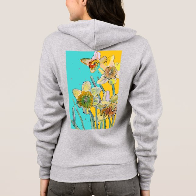 Sudadera Capucha con estampado floral de narciso arte acuar (Reverso)