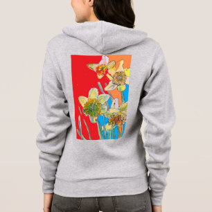 Sudadera Capucha con patrón de flores de narciso arte acuar