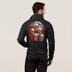 Sudadera Capucha gótica de cráneos y rosas rojas de luna ll
