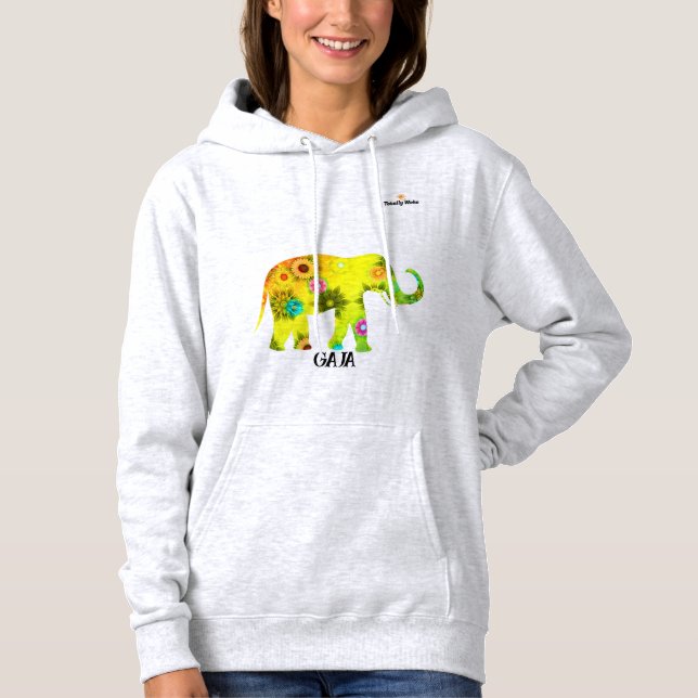 Sudadera capuchada de mujeres con elefante amarill (Anverso)