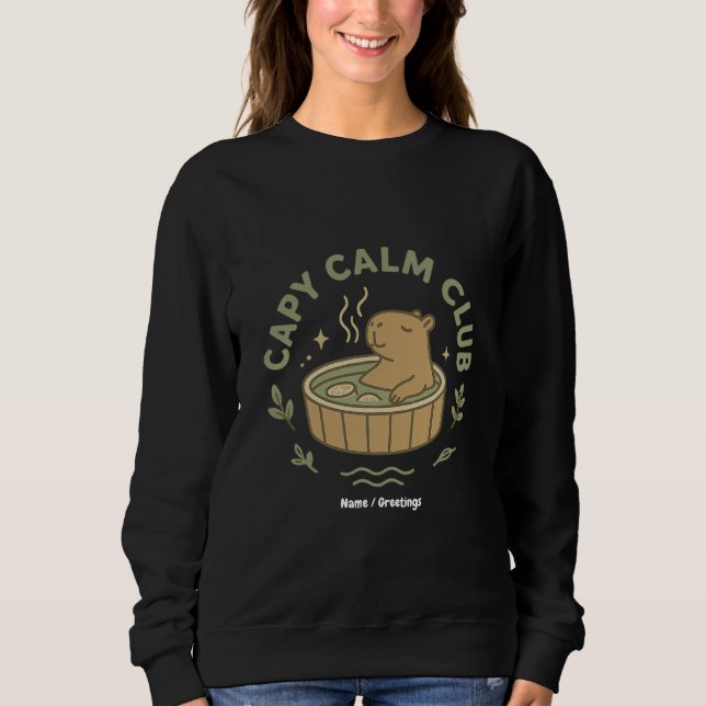 Sudadera Capy Calm Club Cute Capybara Retro Aesthetic Cozy  (Anverso)