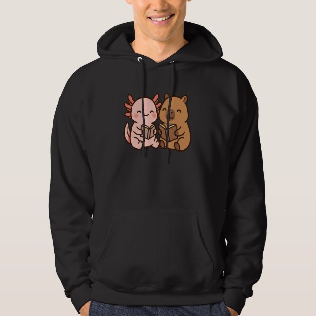 Sudadera Capybara Axolotl Kawaii Kids Anime Book Lover Read (Anverso)