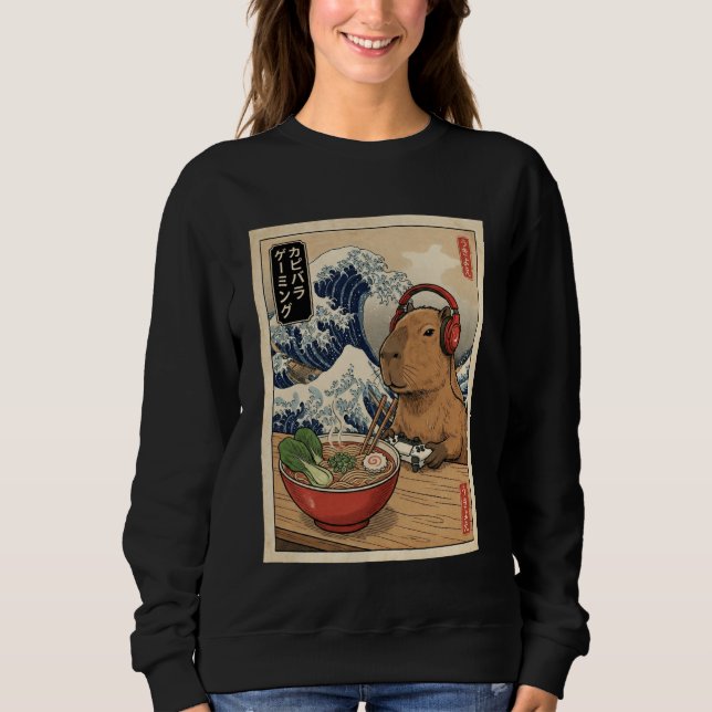 Sudadera Capybara Cute Kawaii Japanese Gamer Funny Ramen Re (Anverso)