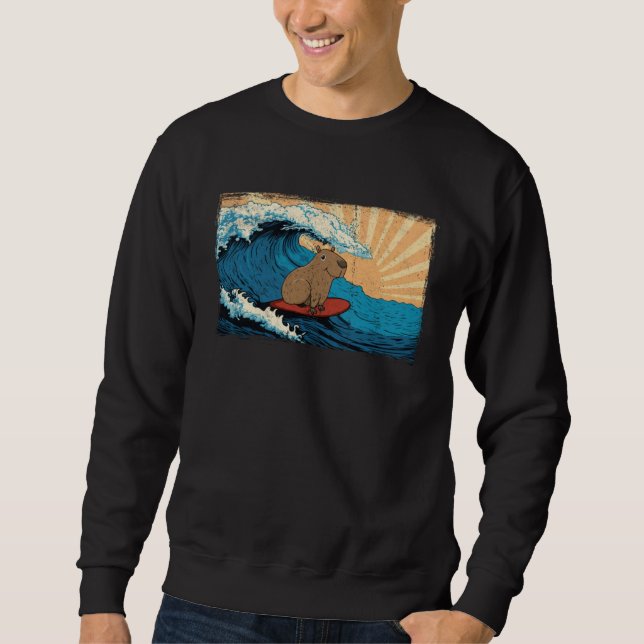 Sudadera Capybara Wave  Capibara Surfboard Surfer (Anverso)