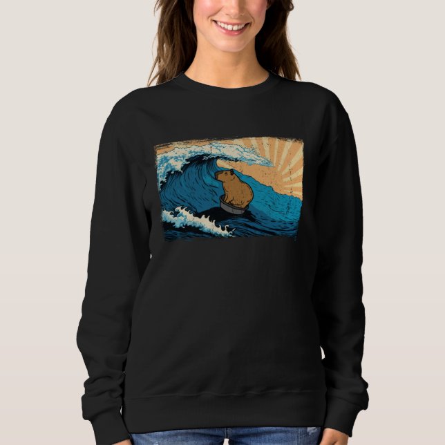 Sudadera Capybara Wave  Capibara Surfer Animal (Anverso)