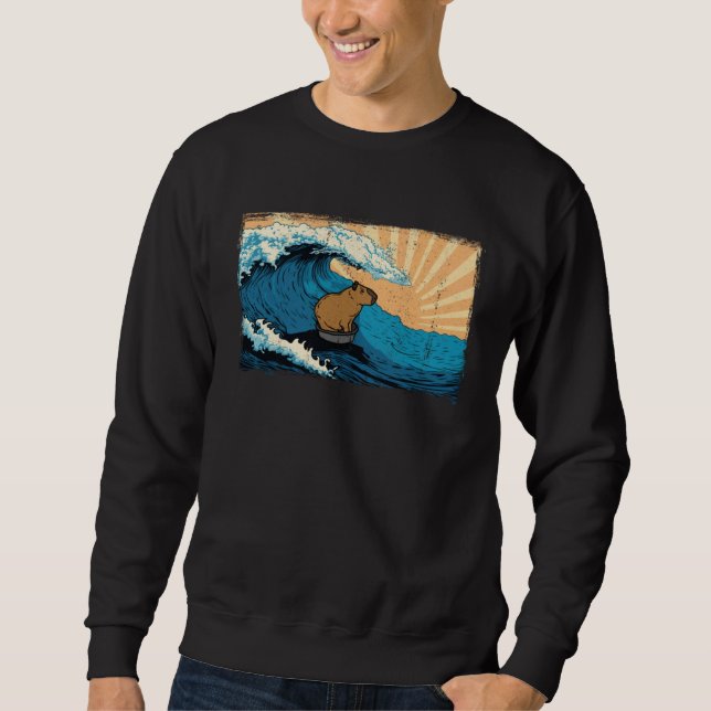 Sudadera Capybara Wave  Surfing Rodent Animal (Anverso)