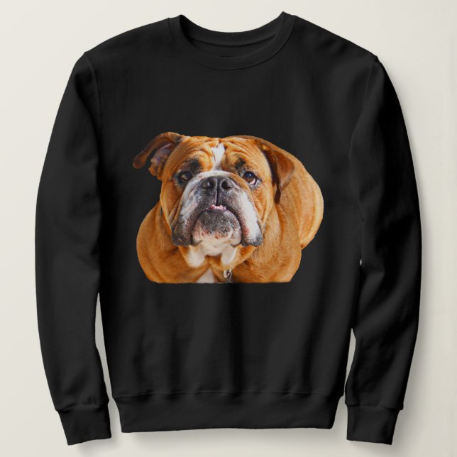 Sudadera Cara de bulldog - Bulldog inglés, marrón (Anverso del diseño)