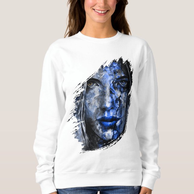 Sudadera Cara de Chica gris azul mala (Anverso)