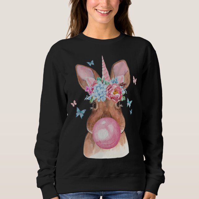 Sudadera Cara de conejito lindo con unicornio de chicle Fel (Anverso)