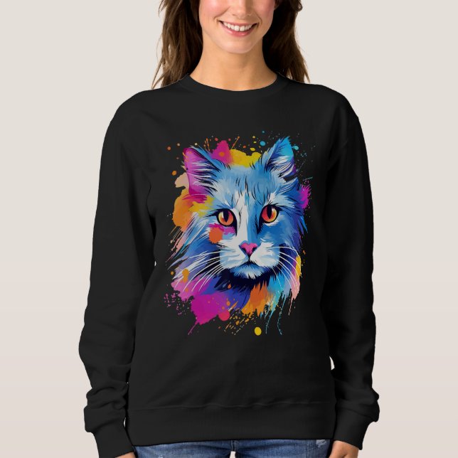 Sudadera Cara de gato angora turco Splash colorida (Anverso)