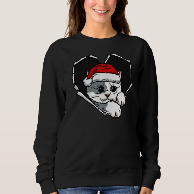 Sudadera Cara De Gato De Ropa Derramada Con Navidades Gorra (Anverso)