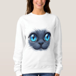 Sudadera Cara de Gato Primer Plano Ojos Azules Ilustración