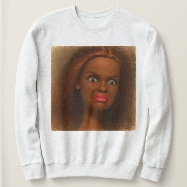 Sudadera Cara de muñeca Meme divertida asquerosa Piel moren (Anverso del diseño)