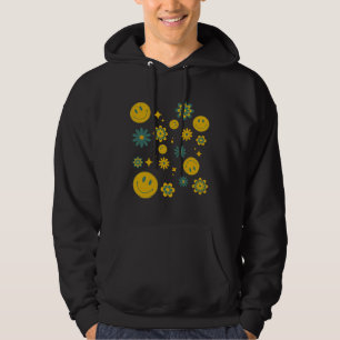 Sudadera cara de sonrisa divertida y flores ruidosas
