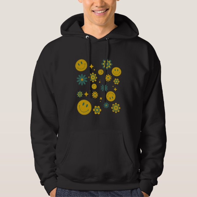 Sudadera cara de sonrisa divertida y flores ruidosas (Anverso)