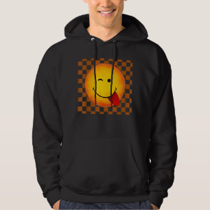 Sudadera Cara Feliz Retro Patrón de Cuadros Cara Sonriente 