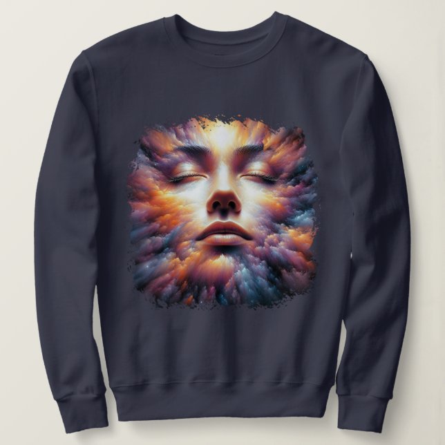 Sudadera Cara mezclada con nubes coloridas (Anverso del diseño)
