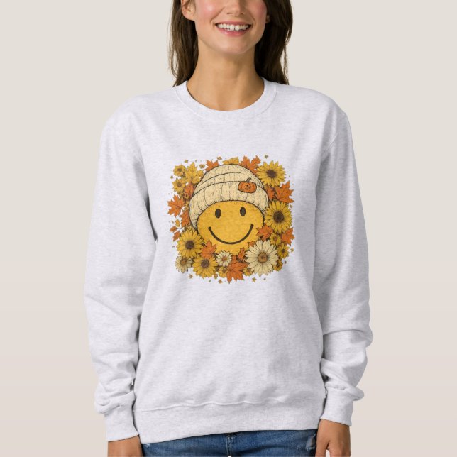 Sudadera Cara sonriente en suave beanie rodeada de sol (Anverso)