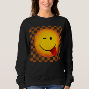 Sudadera Cara Sonriente Patrón de Cuadros Cara Feliz Retro