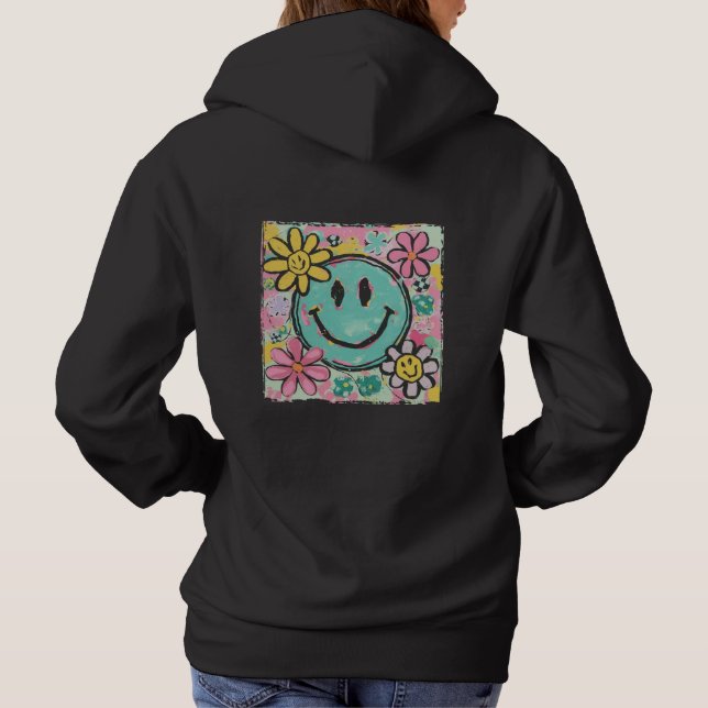 Sudadera Cara Sonriente Retro Flor (Reverso)