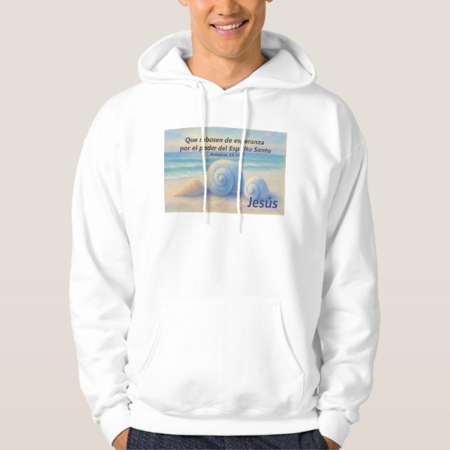 Sudadera caracolas de Mar con Versículo Romanos (Anverso)