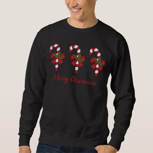 Sudadera Caramelos Navideños Rojos Y Blancos Y Texto Feliz  (Anverso)