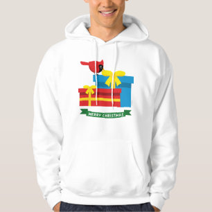 Sudadera Cardenal rojo curado abre un regalo azul