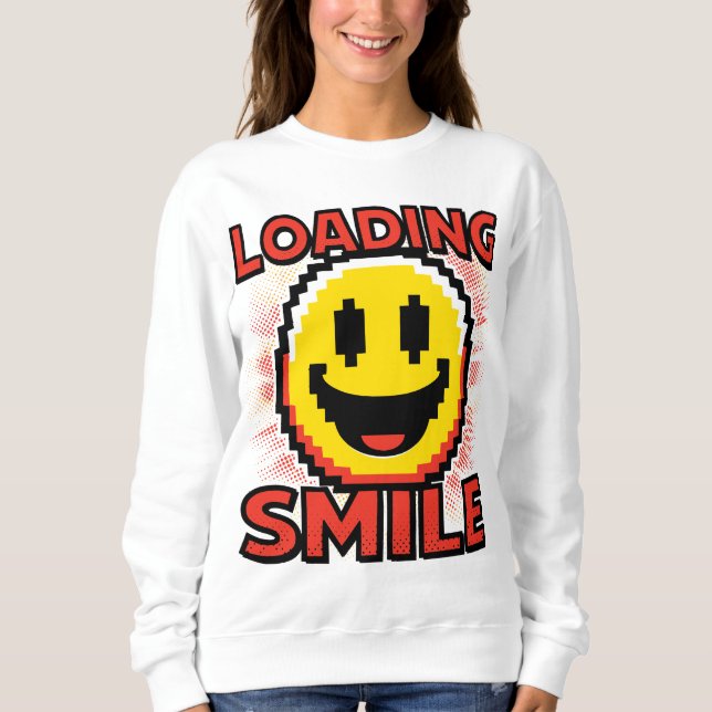 Sudadera Cargando Sonrisa – Cara Sonriente Retro en Pixel A (Anverso)