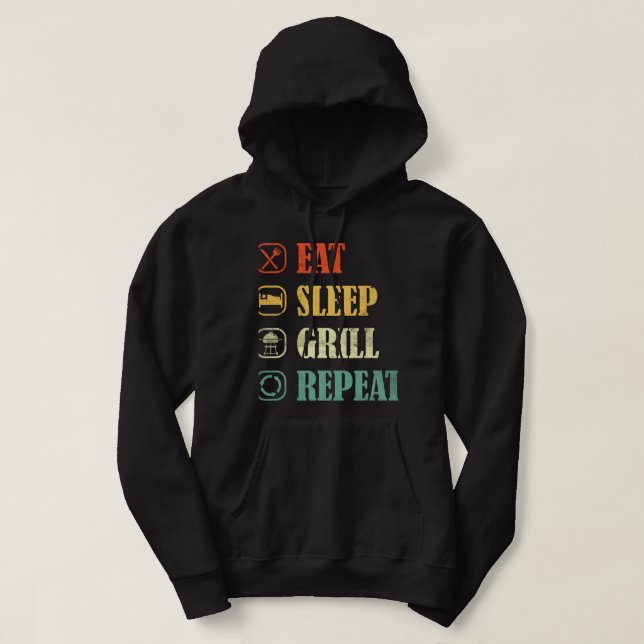 Sudadera Carne Grill BBQ Griller Retro Comer Sleep Grill Me (Diseño del anverso)