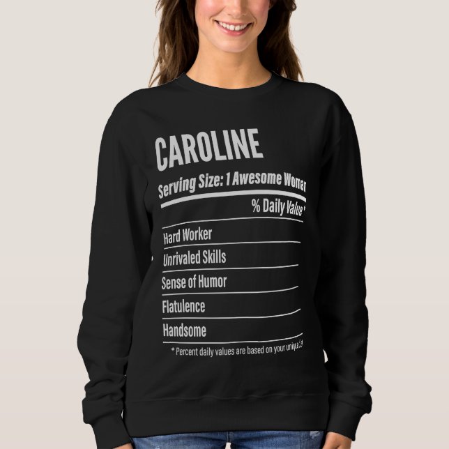 Sudadera Caroline  Nutritional Facts Serving Size Calories (Anverso)