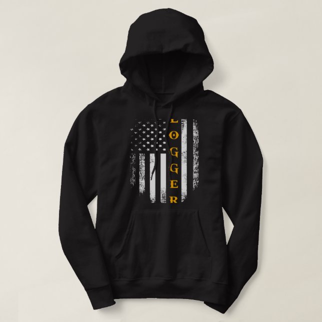 Sudadera Carpenter Vintage Logger Con Bandera Americana (Diseño del anverso)