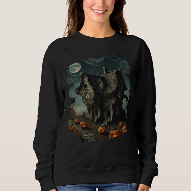 Sudadera Casa de Halloween encantada con calabazas y luna l (Anverso)