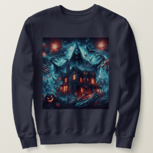 Sudadera Casa patriótica embrujada: Skeleton y banderas est