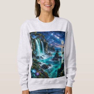 Sudadera Cascada de Fantasía Mágica en la Costa del Océano