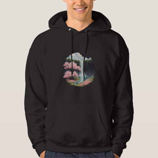 Sudadera Cascada y flores de cerezo (Anverso)