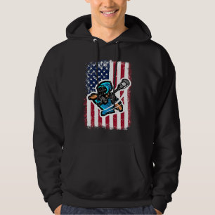Sudadera Casco y palos de lacrosse con bandera estadouniden