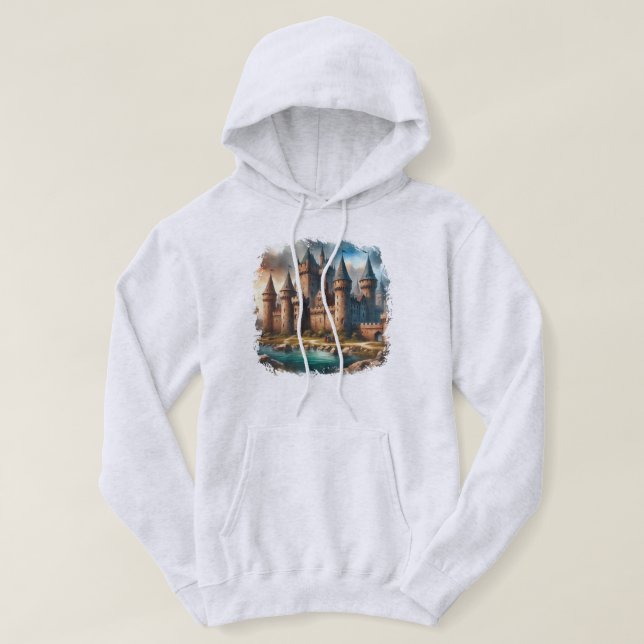 Sudadera Castillo medieval a orillas de un río tranquilo al (Diseño del anverso)