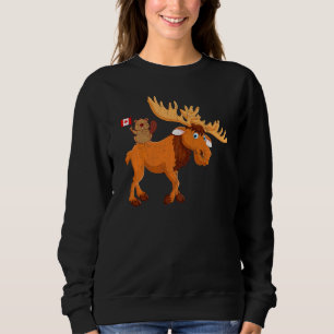 Sudadera castor con piel de arce de alce con bandera canadi