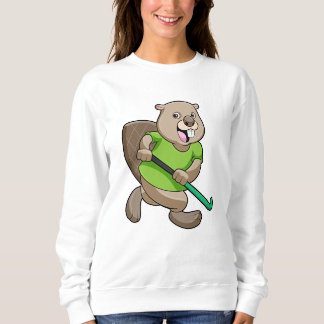 Sudadera castor en hockey con bate de hockey (Anverso)