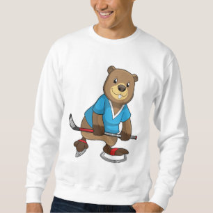 Sudadera castor en hockey sobre hielo con bastón de hockey 