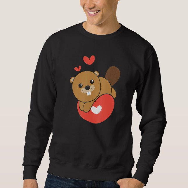 Sudadera Castor Para El Día De San Valentín Animales Lindos (Anverso)