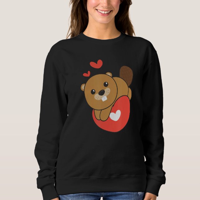 Sudadera Castor Para El Día De San Valentín Animales Lindos (Anverso)