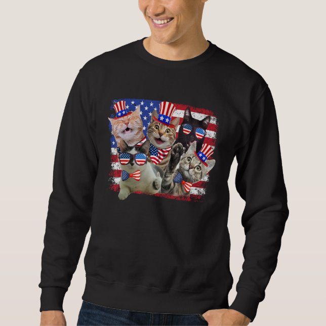 Sudadera Cat 4th Of July American Flag Patriotic Cat Lover  (Anverso)