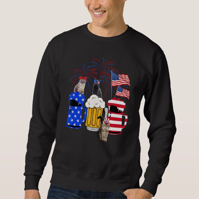 Sudadera Cat 4th Of July Costumes Red White Blue Beer Glass (Anverso)