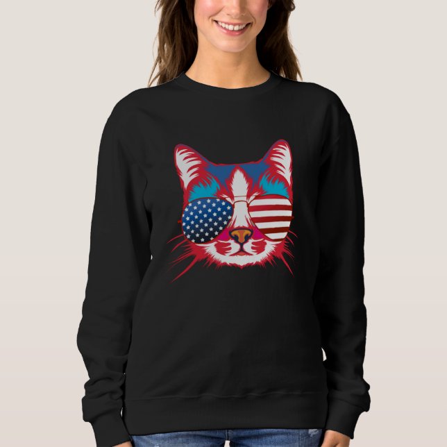 Sudadera Cat  America Patriotic 4th July Independence Sungl (Anverso)
