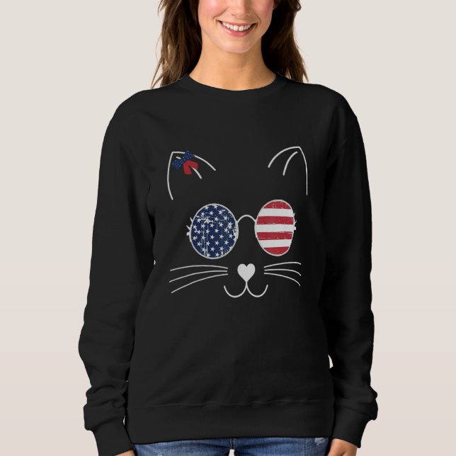Sudadera Cat American Flag America USA 4th of July (Anverso)