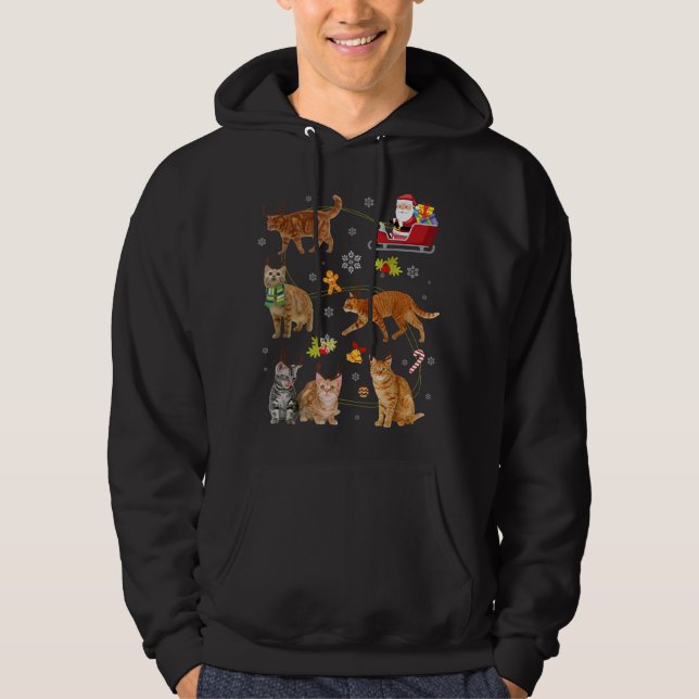 Sudadera Cat Christmas Tree Cat Santa Hat Ilumina regalo de (Anverso)