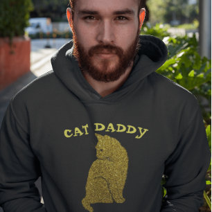 SUDADERA CAT DAD DADDY GOLD PURPURINA BLACK T-SHIRE HOODIE